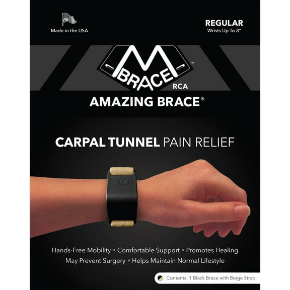 M BRACE RCA / AMAZING BRACE  Carpal Tunnel Wrist Pain Relief (Regular, Two-Tone: Black Brace with Beige Strap)