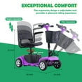 thumbnail image 3 of 4 Wheels Mobility Scooter for Adults, Senior Electric Powered Chargeable Device for Travel, Lightweight and Portable, with LED Headlights and Basket, Charger Included (Purple), 3 of 11