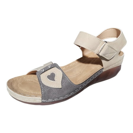 

Savings Clearance 2023! Ladies Summer Retro Love Colour Blocking Thick Bottom Large Size Slope Heel Sandals
