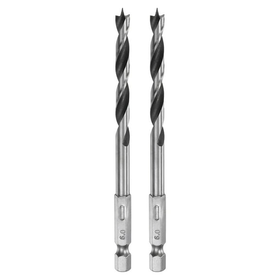 Uxcell 2pcs Brad Point Drill Bit 6mm (15/64") Dia 1/4" Hex Shank Wood Drill Bits Bearing Steel Drilling Tool