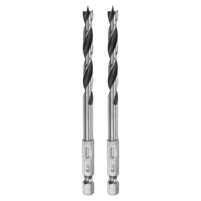 Uxcell 2 piezas broca de punta de brad 6mm (15/64") Diámetro 1/4" vástago hexagonal brocas de madera herramienta de perforación de acero de rodamiento