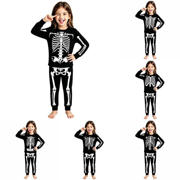 JAJAHO Halloween Kids Pajamas Girls Boys Skeleton Pajama Long Sleeve Top And Pant 2 Piece Pjs 2-10Y