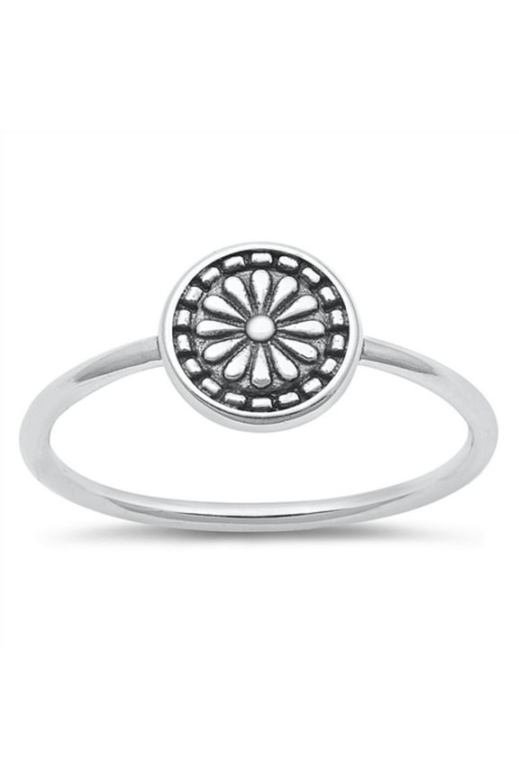 Sterling Silver Round Mandala Flower Size 7