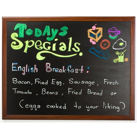 Chalk Menu Boards with Mahogany Finished Wood Frame Chalkboard Signs with 32”w x 42”h Writable Message Area – Wall Mount Chalkboards Hang Vertically and Horizontally (WC3242MGES)