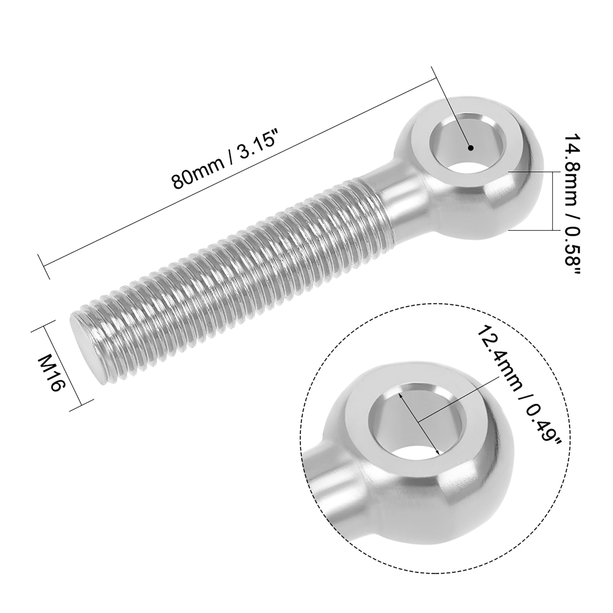 uxcell M16 x 80mm Machinery Shoulder Swing Lifting Eye Bolt 304 Stainless Steel Metric Thread uxcell M16 x 80mm Machinery Shoulder Swing Lifting Eye Bolt 304 Stainless Steel Metric Thread