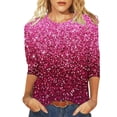 thumbnail image 1 of Xuewenshw T-Shirt Décontracté à Manches 3/4 Col Rond Imprimé Floral pour Femmes pour Usage Quotidien Manches Longues Ajusté, 1 of 5