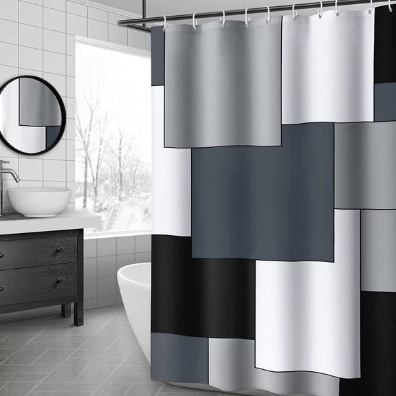 Black and White Shower Curtain Mordern Geometric Gray Shower Curtains for Bathroom 72 x 72 Inches