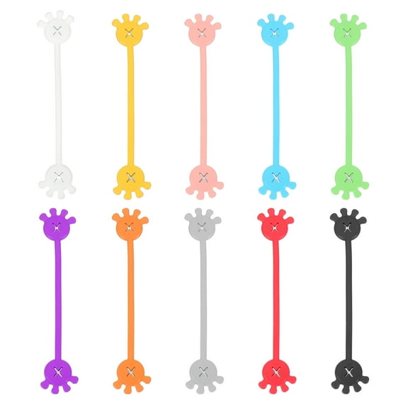 Uxcell 10 PCS Magnetic Cable Ties, Cute Elastic Silicone Cable Ties Magnetic Hand Shape Cord Clip Organizer, 10 Colors