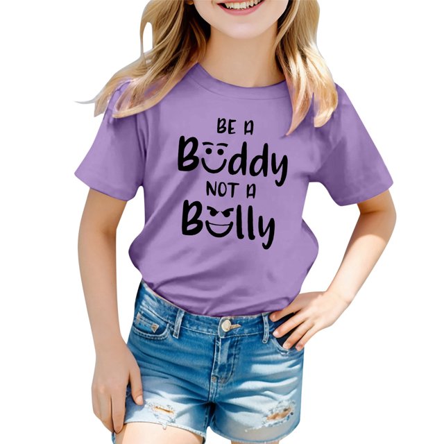 FAOWME T-Shirt Imprimé Mode Décontracté Respirant pour Filles Violet Clair 1-2 Ans