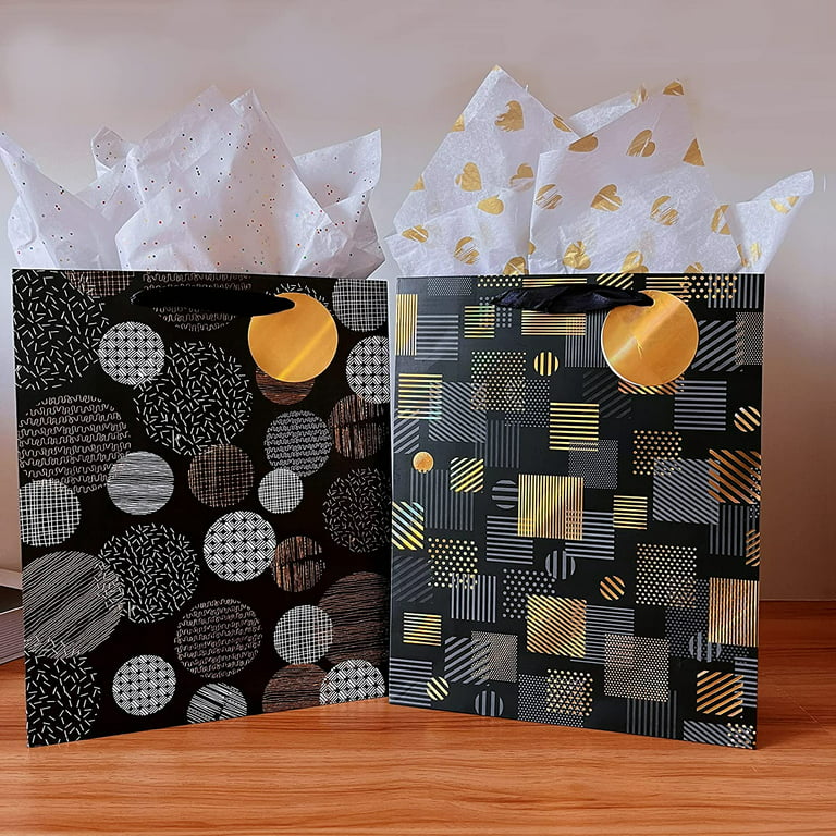 SHIPKEY 12 Pack Black Gift Bags with Tissue Paper, 7x3x9 Small