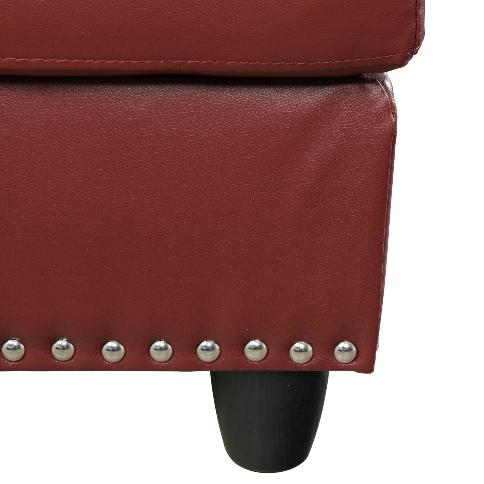 Faux Leather Storage Ottoman Bench, Square Ottoman with Nailhead Trim, Footrest Stool Bench Coffee Table for Living Room,Entryway, Red
