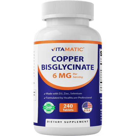 Vitamatic Copper Bisglycinate 6 mg Made with Vitamin D3 2000 IU, Zinc 50mg, Selenium 50mcg - 240 Tablets - Non-GMO & Gluten Free