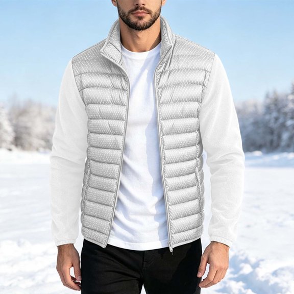 Xdegoge Mens Quilted Jacket with Hood Long Sleeve Winter Puffer Outerwear Casual Outdoor Activities Fall Winter Warm Golf Coat