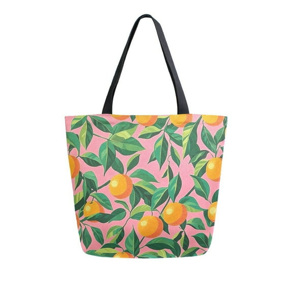 FORMRS Womens Canvas Tote Bag with Zipper Inner Pocket Shoulder Handbag, Pink Oranges