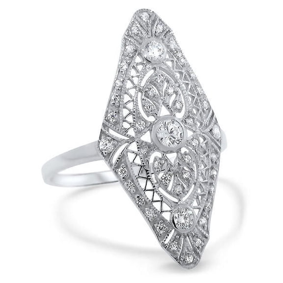 Vintage Art Deco Filigree Dinner Ring For Her 1.8 Ct Simulated Diamond 14K White Gold Over