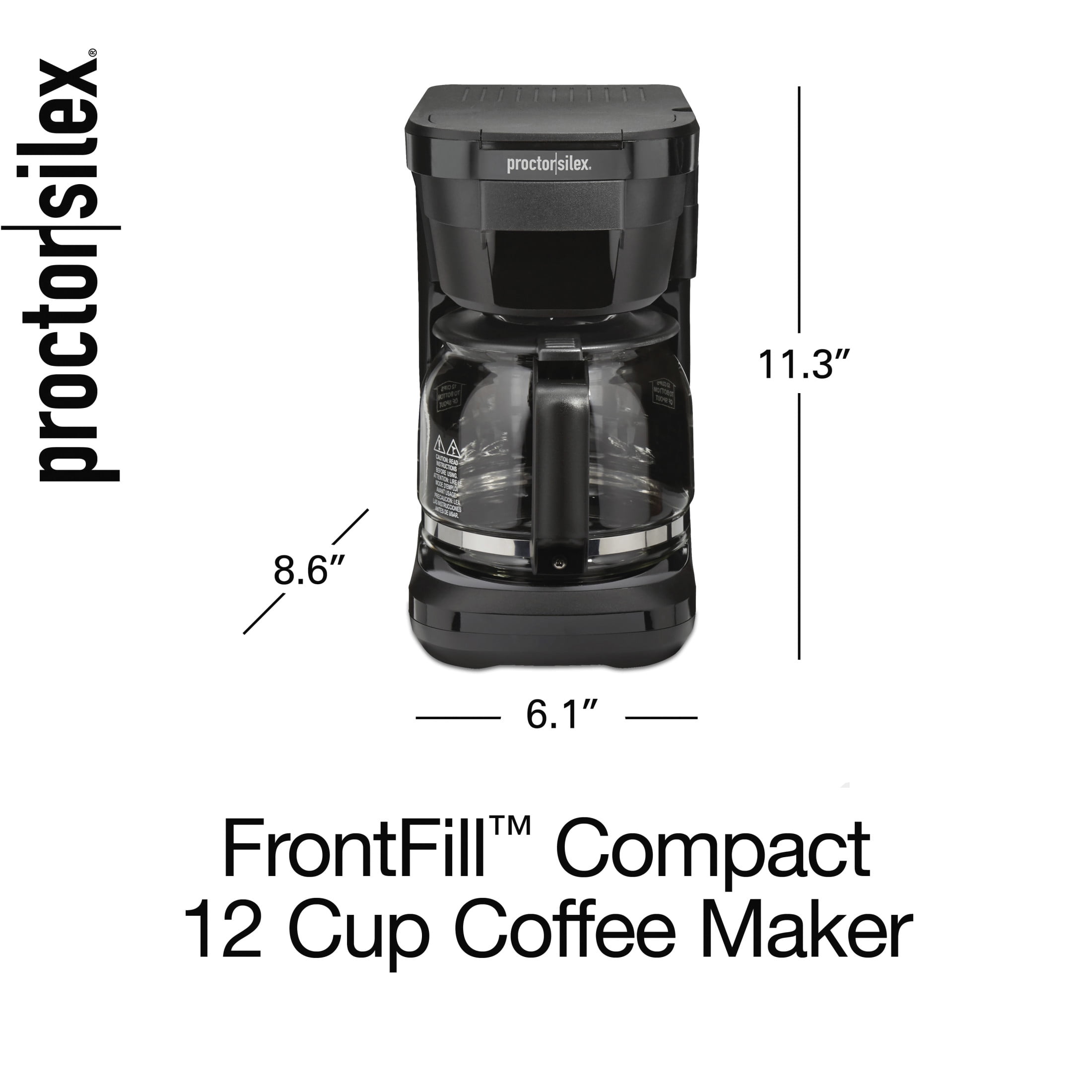 Proctor Silex Front Fill 12-Cup Drip Coffee Maker Machine with Glass Coffee Pot, Cafetera, Black