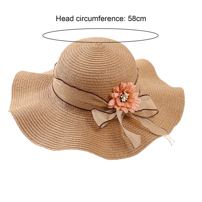 GMMGLT Sun Hats for Women Wide Brim Straw Hat Summer Beach Hat with Flower Decor Lace-Up Bowknot for Travel Outdoor, Women's, Size: One size, Brown