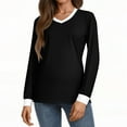 thumbnail image 5 of WTOBBY Women's Fashion Casual Top with V-Neck and Color Block Design, Long Sleeve Shirt Style for Stylish Outfits, Comfort Fit for Everyday Use, Great for Layering,Black L, 5 of 5