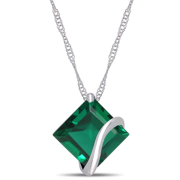 Everly Women's 2 1/2ct TGW Created Emerald 10k White Gold Square Solitaire Pendant with chain