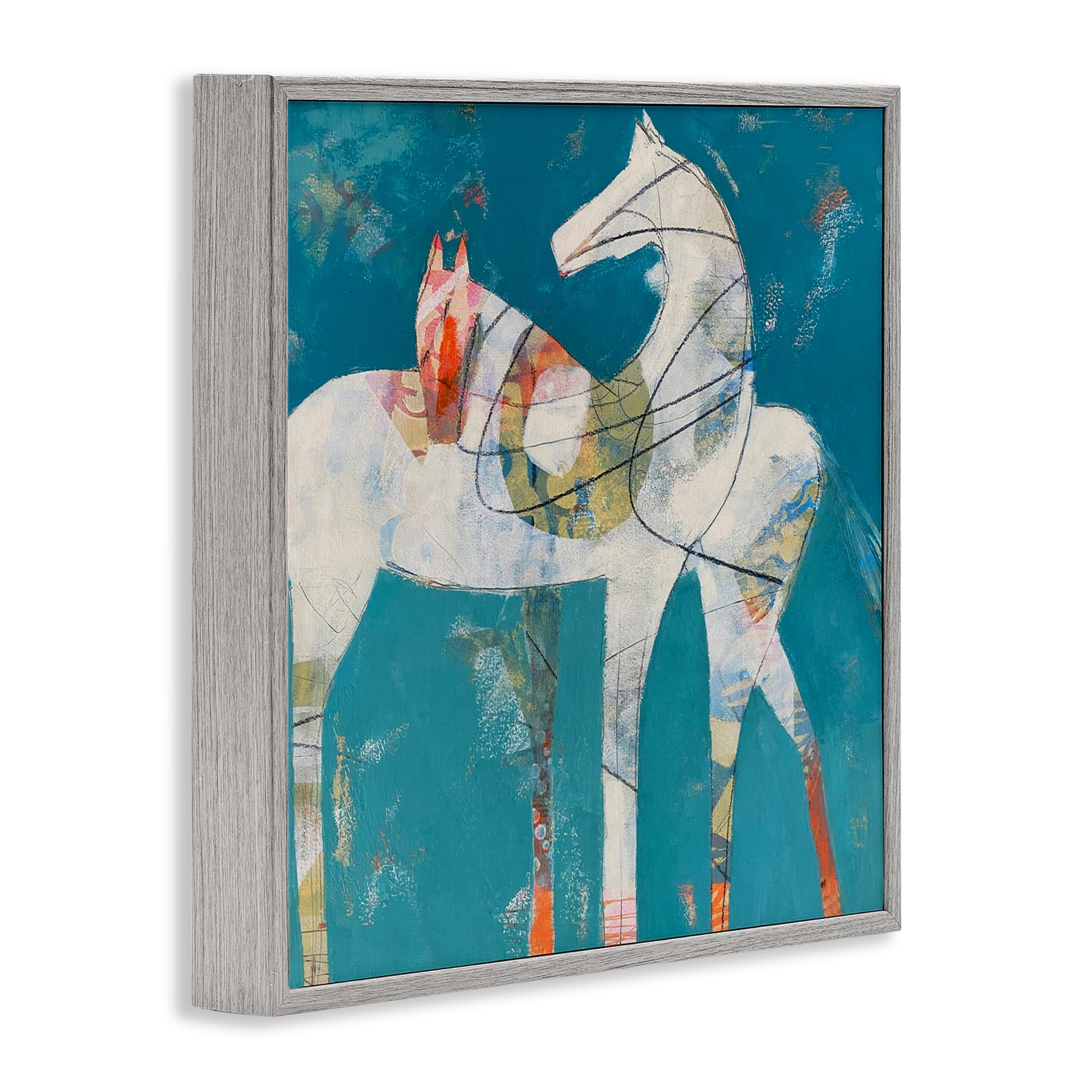 In Sync Abstract Horse Pair Gray Framed Giclee Art, design by Dianna Fritzler