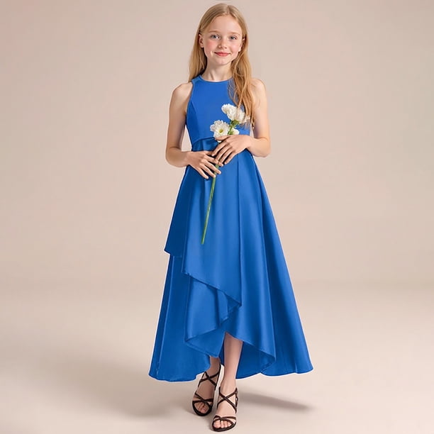 princess polly baby blue dress A-Line Sweetheart Neck Satin Tea Length Blue Prom Dress, Blue Formal D –  shopluu main image 0
