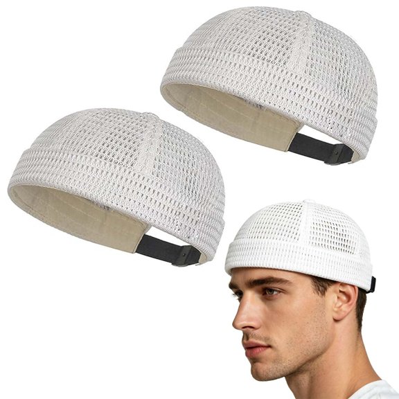 2 Pack Men's Breathable Brimless Hat Summer Mesh Cooling Skull hat Adjustable Hip-Hop Cap for Summer Outdoor