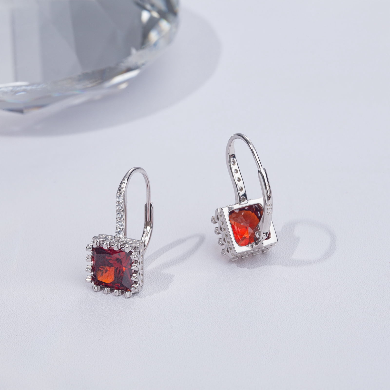 925 Sterling Silver Lever Back Earrings with Princess Cut Cubic Zirconia for Women