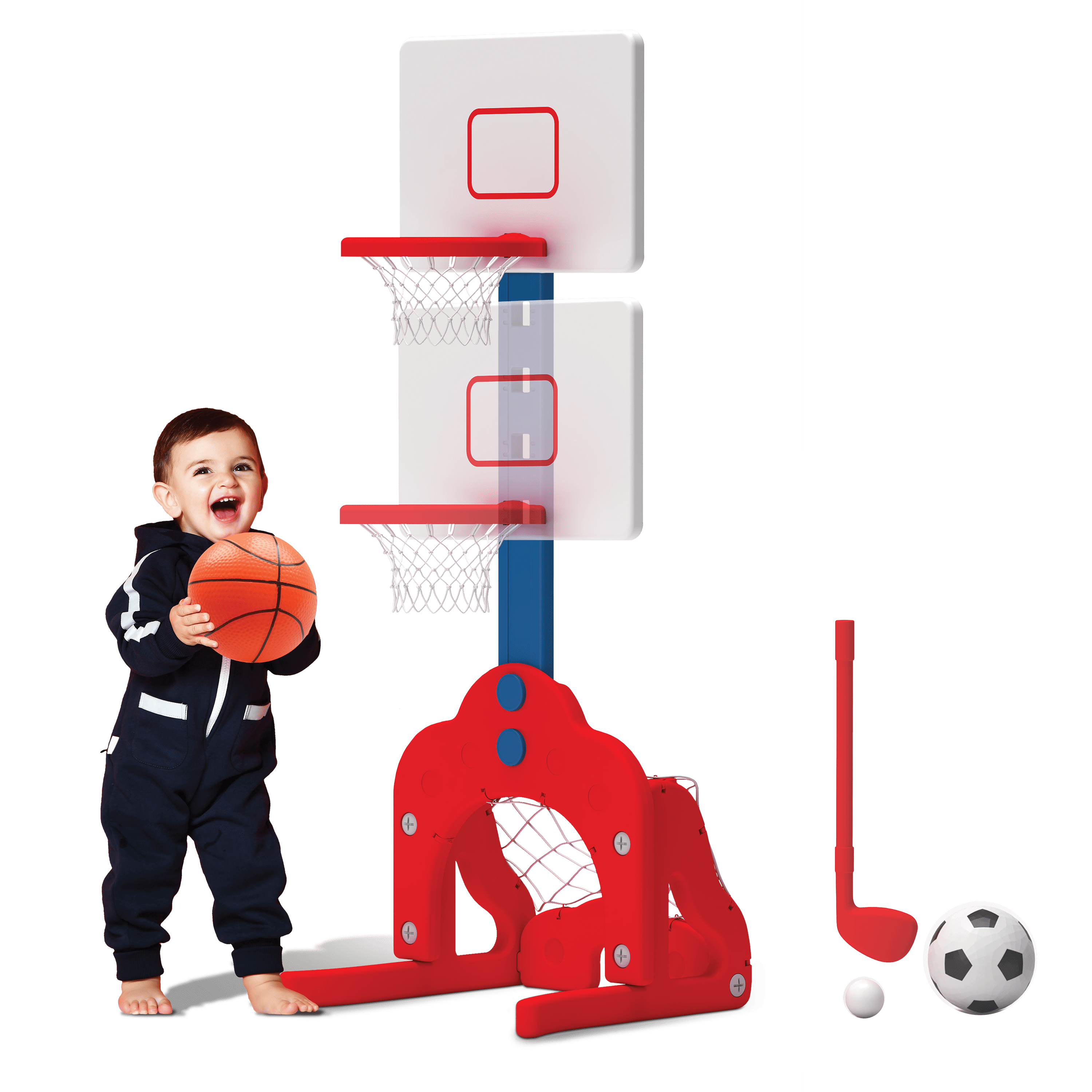 3 In 1 Kid Basketball/Soccer Goal Set Toddler Outdoor Hoop Stand Sport Toy Ball 