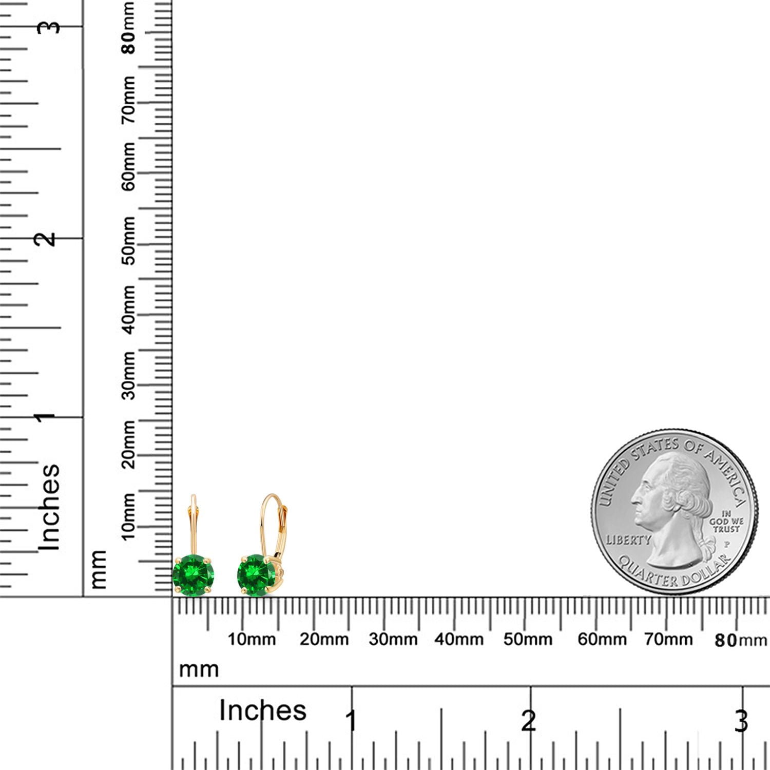 Gem Stone King 14K Yellow Gold Green Created Emerald Dangle Earrings for Women | 2.00 Cttw | Gemstone May Birthstone | Round 6MM