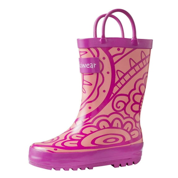 Oaki Kids Rubber Rain Boots with Easy-On Handles for Boys Girls Toddlers