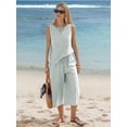 thumbnail image 3 of EASYBRAUS Women Cotton Two Piece Summer Outfit Striped Tank Top Cropped Pants Set, 3 of 6