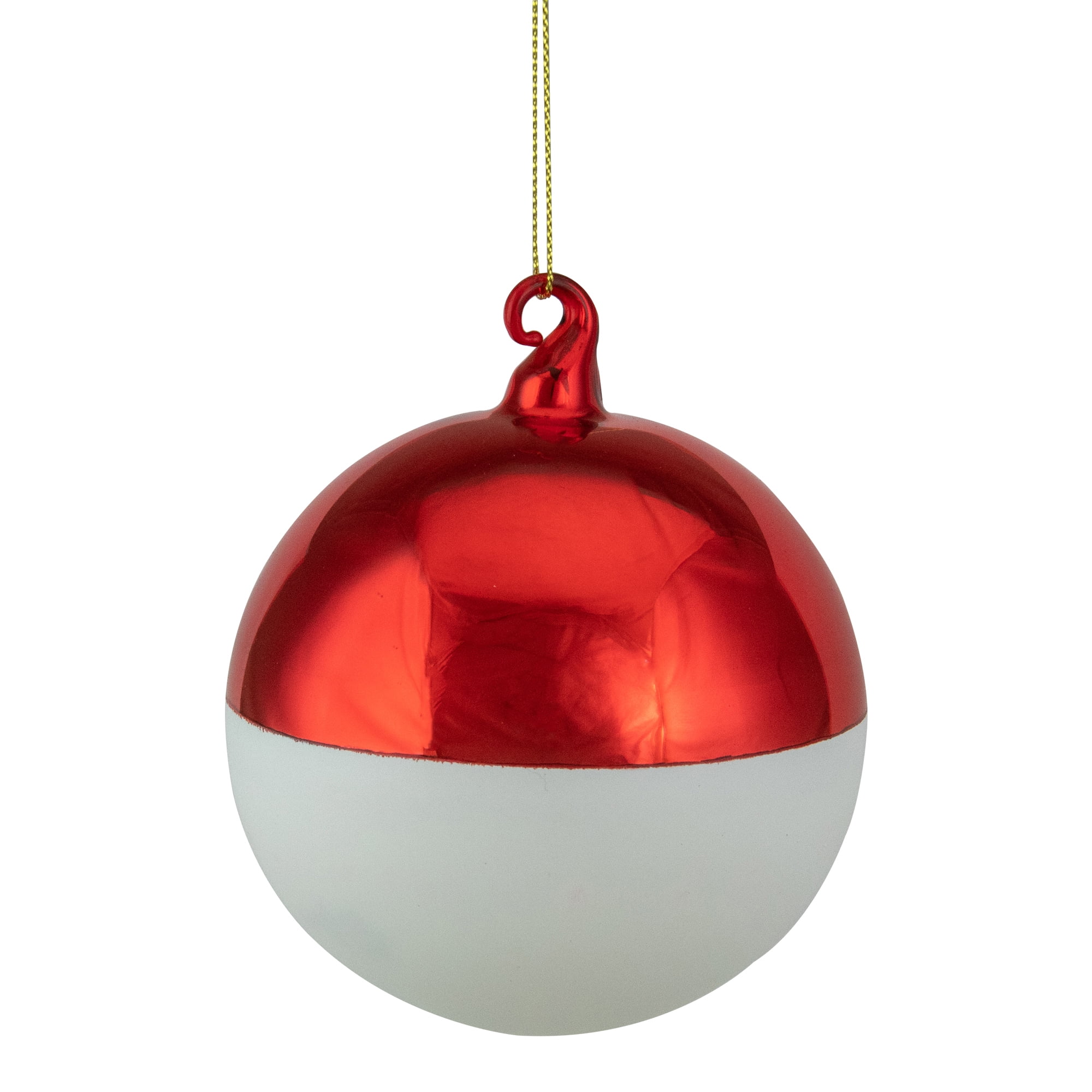 3.5" Shiny Red and Matte White Glass Christmas Ball Ornament