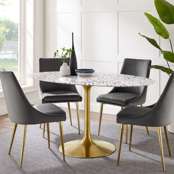 Modway Lippa 60" Oval Terrazzo Dining Table in Gold White