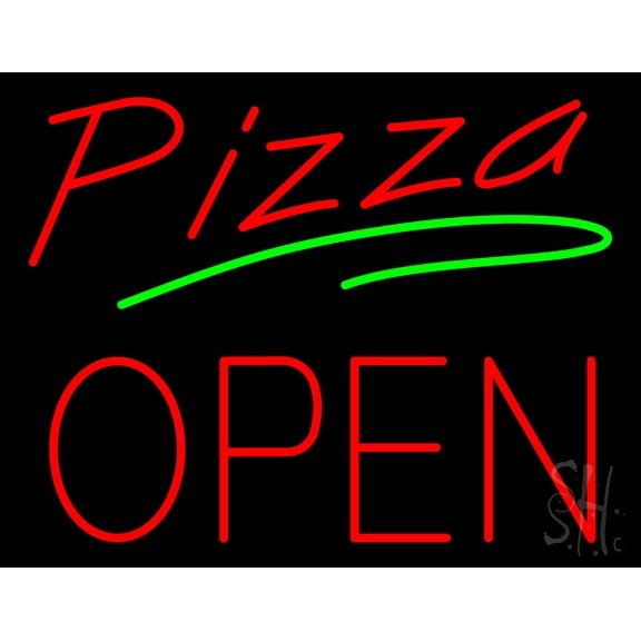 Pizza Block Open LED Neon Sign 24 x 31 - inches, Black Square Cut Acrylic Backing, with Dimmer - Bright and Premium built indoor LED Neon Sign for restaurant window and interior decor.