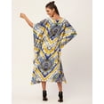 thumbnail image 3 of Moomaya Women's Printed Viscose Kaftan Dress, Round Neck, Asymmetric Hem Midi Dress, 3 of 8