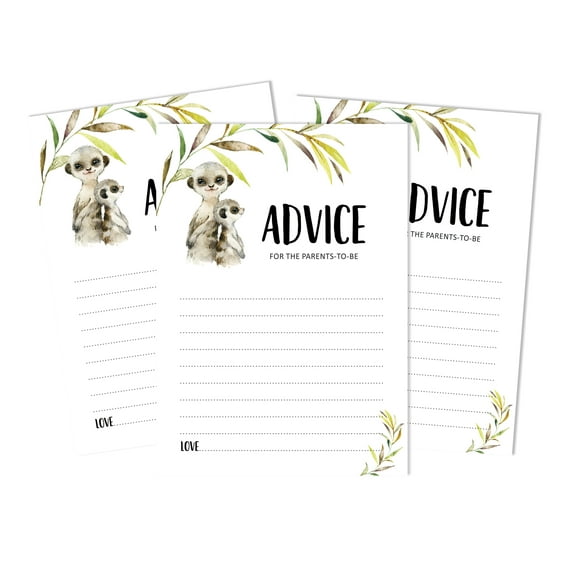 Inkdotpot 50Advice CardsFor Baby Shower Game Meerkat Baby Gender Neutral Advice For New Mom & Dad Boy Or GirlParty Supplies