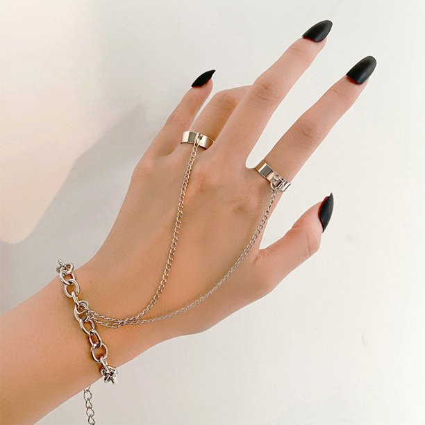Punk Geométrico Anillo De Cadena Para Hombres Mujeres Plata Pulsera De Muñeca Pareja Moda Joyería Regalos Gao Jiahui unisex