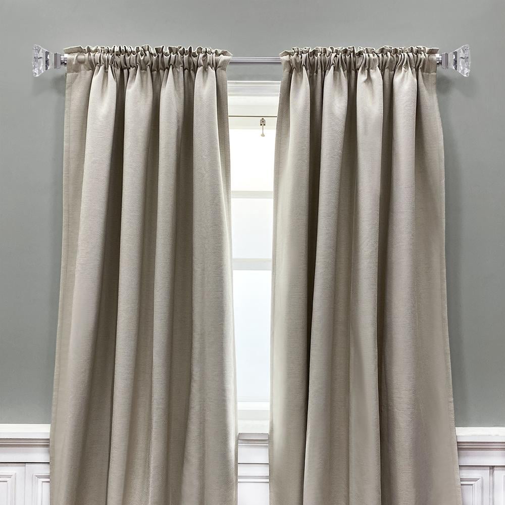 Lumi 1" Brushed Nickel Acrylic Square Single Curtain Rod, 36-72"