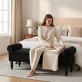 thumbnail image 3 of 60''W Storage Ottoman Bench for King Bed, Corduroy Upholstered Bedroom Bench, Storage Bench with Rolled Arms for Living Room, Storage Room, Entryway, Black, 3 of 10