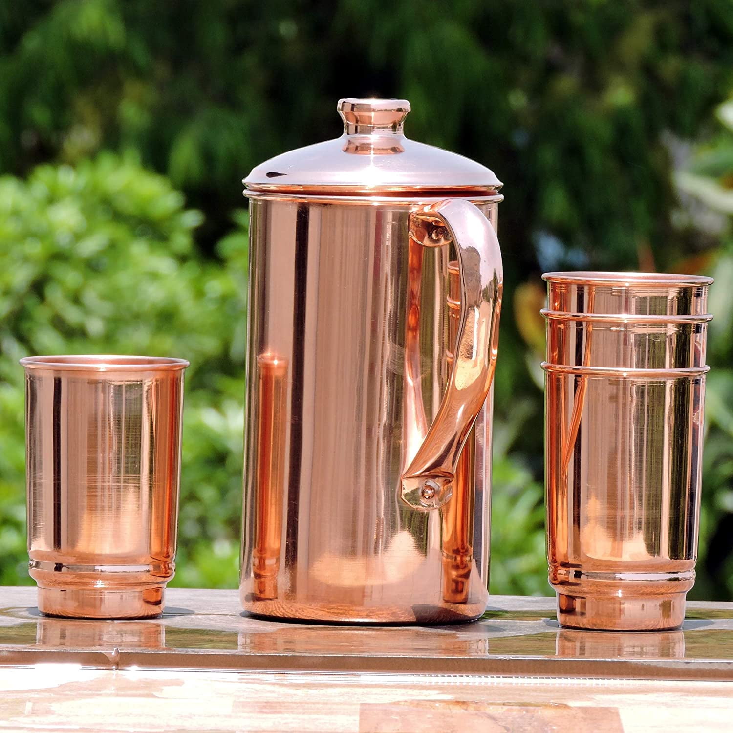 HealthGoodsIn - Pure Copper Pitcher with 4 Copper Tumblers | Copper Pitcher and Tumbler Set for Ayurveda Health Benefits