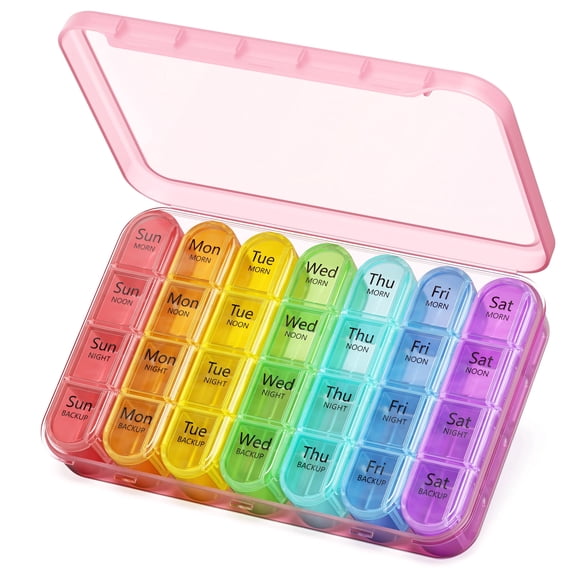 Weekly Pill Organizer 4 Times a Day, 7 Day Pill Box Case for Travel, Large Medication Container for Daily Vitamin and Medicine, with Portable Compartments