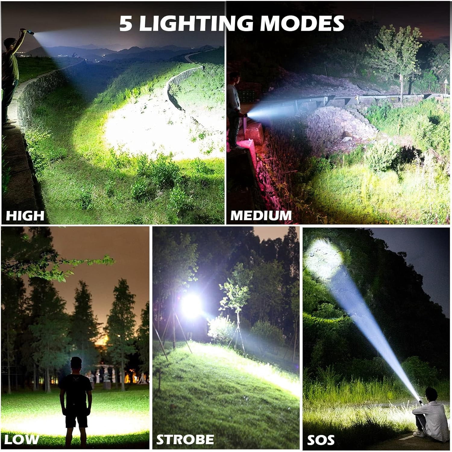 Flashlight, Lumens Super Bright LED Flashlights, 990000 Lumens Handheld Powerful Flashlight with USB Cable 5 Modes and Waterproof for Home Camping Hiking Outdoor