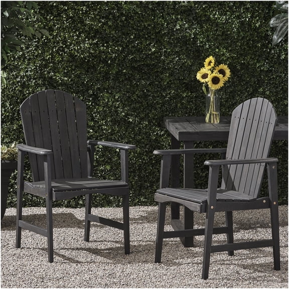 COSMOS Set of 2 Dark Gray Acacia Wood Adirondack Chairs for Outdoor Patio Dining