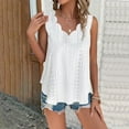 thumbnail image 2 of Women Eyelet Tanks Fashion Curved Neck Tops Casual Sleeveless Pullover Blouses Summer Solid Shirt, 2 of 6