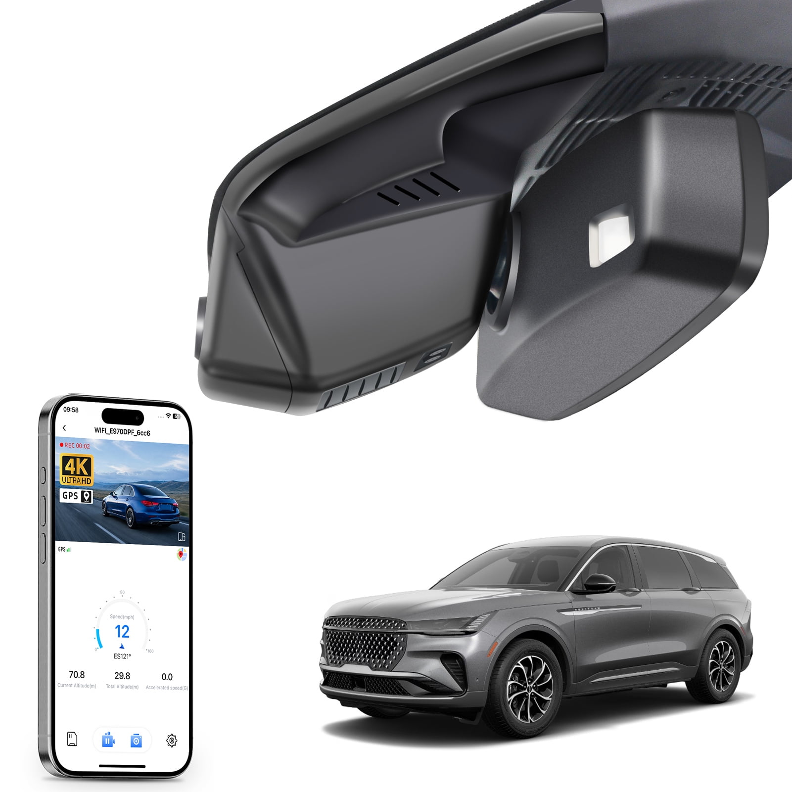 Mangoal 4K HDR Dash Cam STARVIS 2 IMX678 Fit for Ford Lincoln Nautilus Gen2 CDX707 2024 2025 2026, OEM Style, 5G WiFi & APP, GPS, 64GB Card