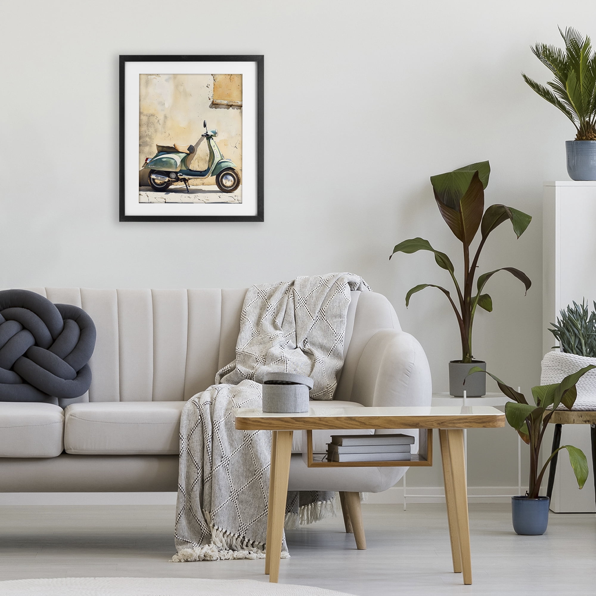 Stupell Industries Vintage Scooter on Italian Street Black Framed Print Under Glass, design by LSR Design Studio