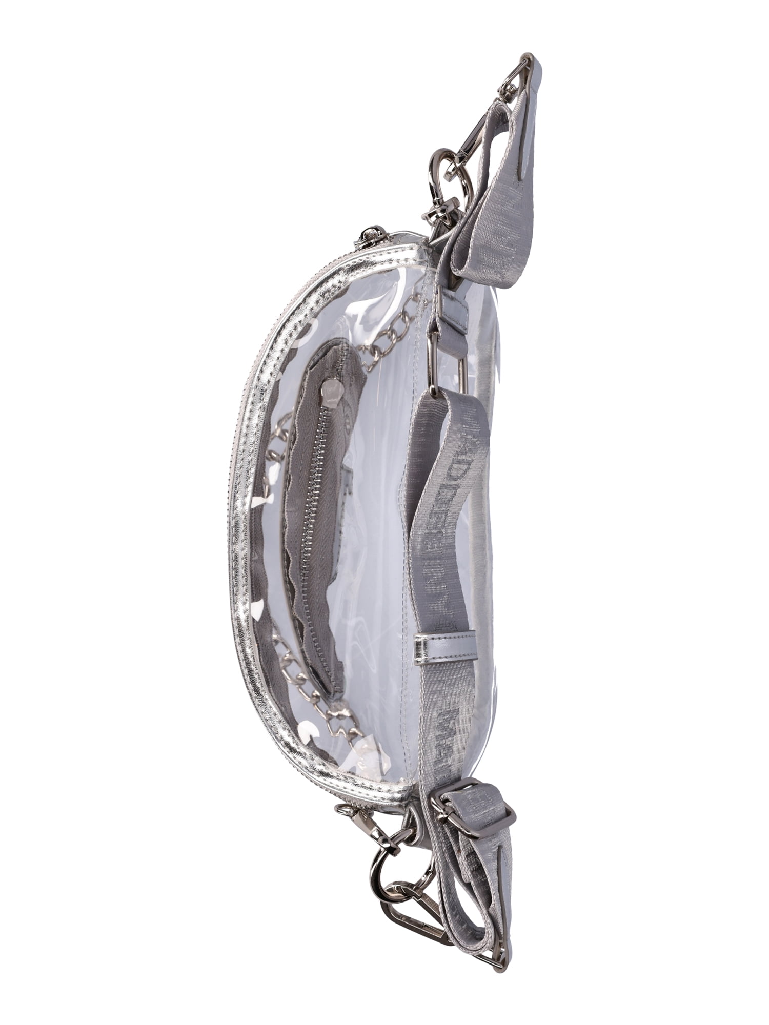 Madden NYC Women’s Clear Convertible Fanny Pack with Rhinestone Pouch, Metallic Silver-Tone