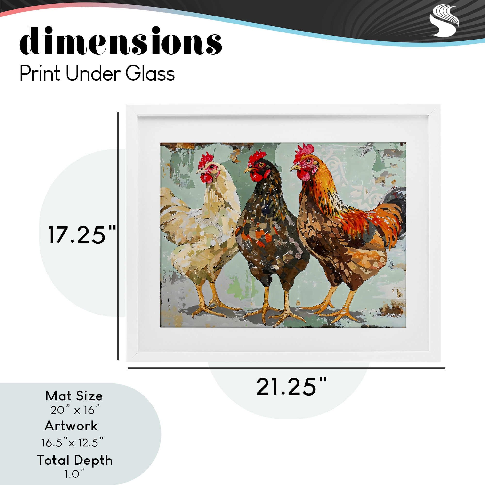 Stupell Industries Abstract Chickens Trio White Framed Print Under Glass, design by Creative Studio