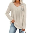 thumbnail image 2 of Long Sleeve Shirts for Women Fall Sweater Tops Dressy Casual Blouses Pleated V Neck Tunic Tops for Leggings, 2 of 5