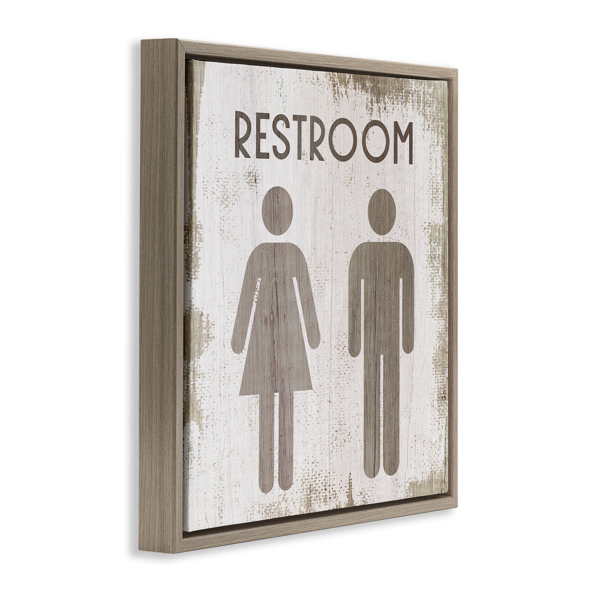 Stupell Industries Vintage Restroom People Silhouettes Typography Painting Brown Floater Framed Canvas Art Print Wall Art, 18 x 18